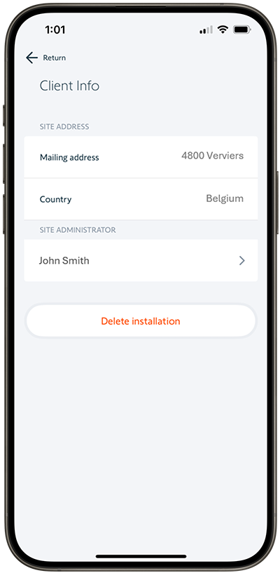 Customer information screen showing the user's mailing address and country of residency.