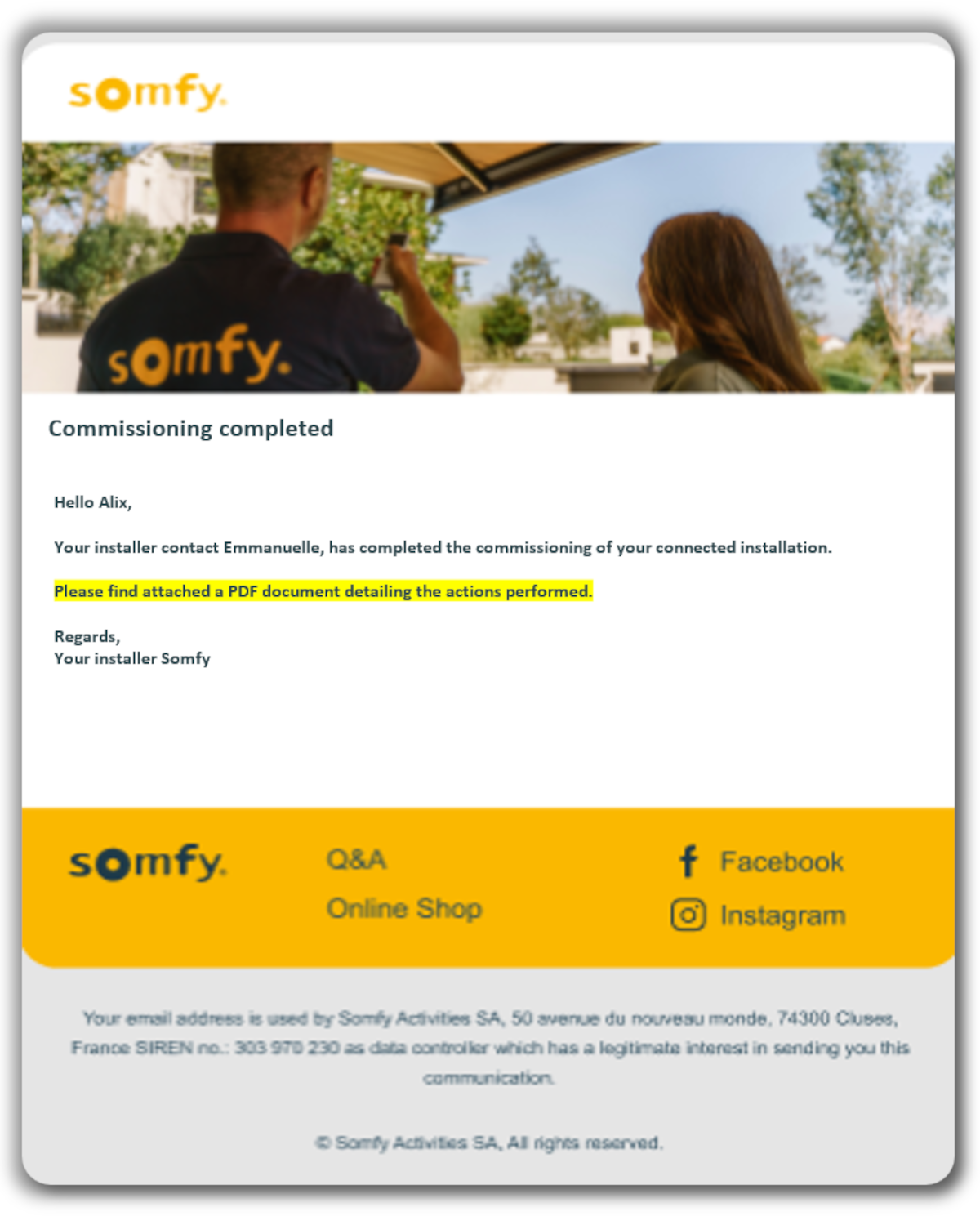 Now, users receive an email with a PDF detailing the actions performed by the installer.