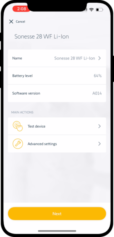 Shade settings screen.