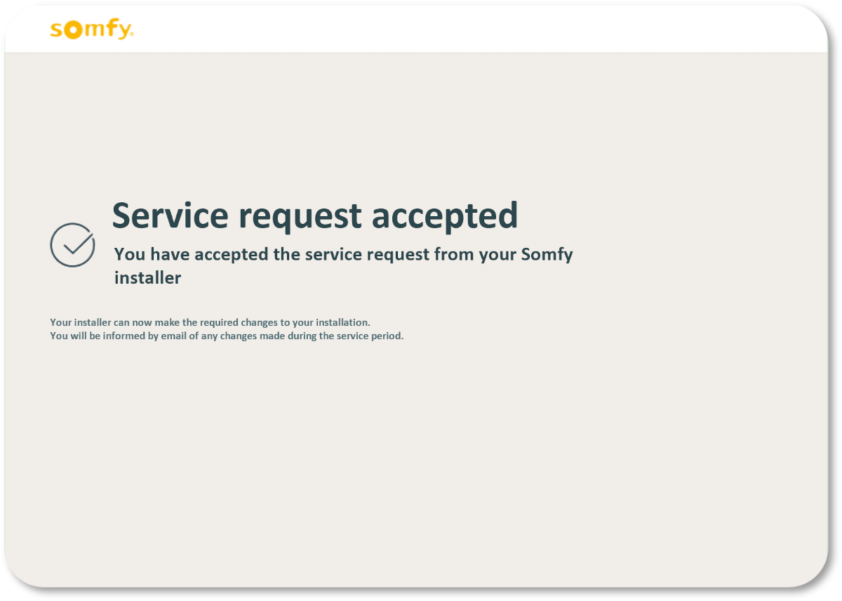 Service request accepted confirmation webpage.