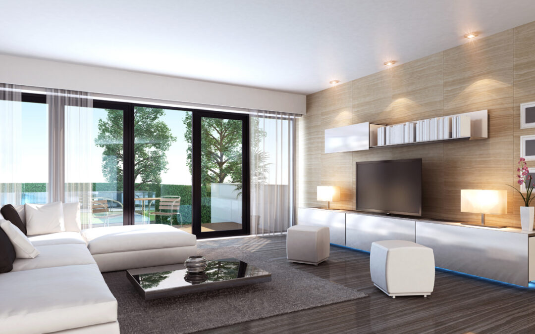 Living room with drapery
