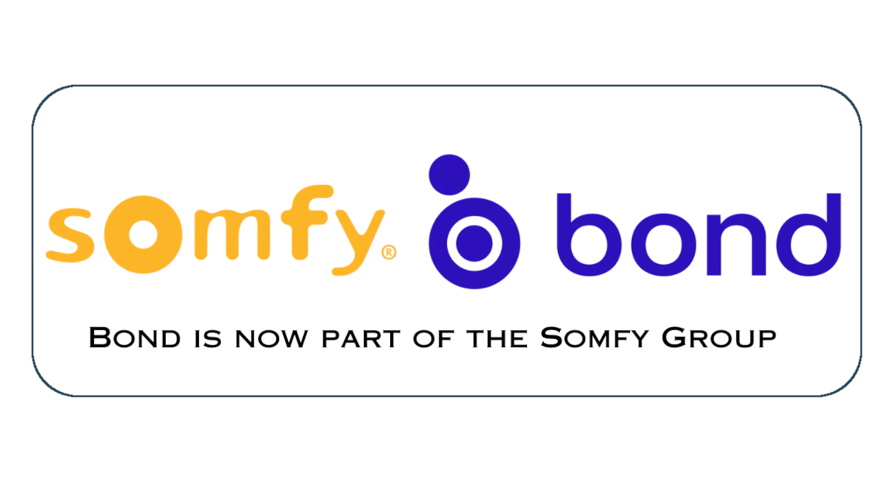 Somfy and Bond logos with text below that reads Bond is now part of the Somfy Group.